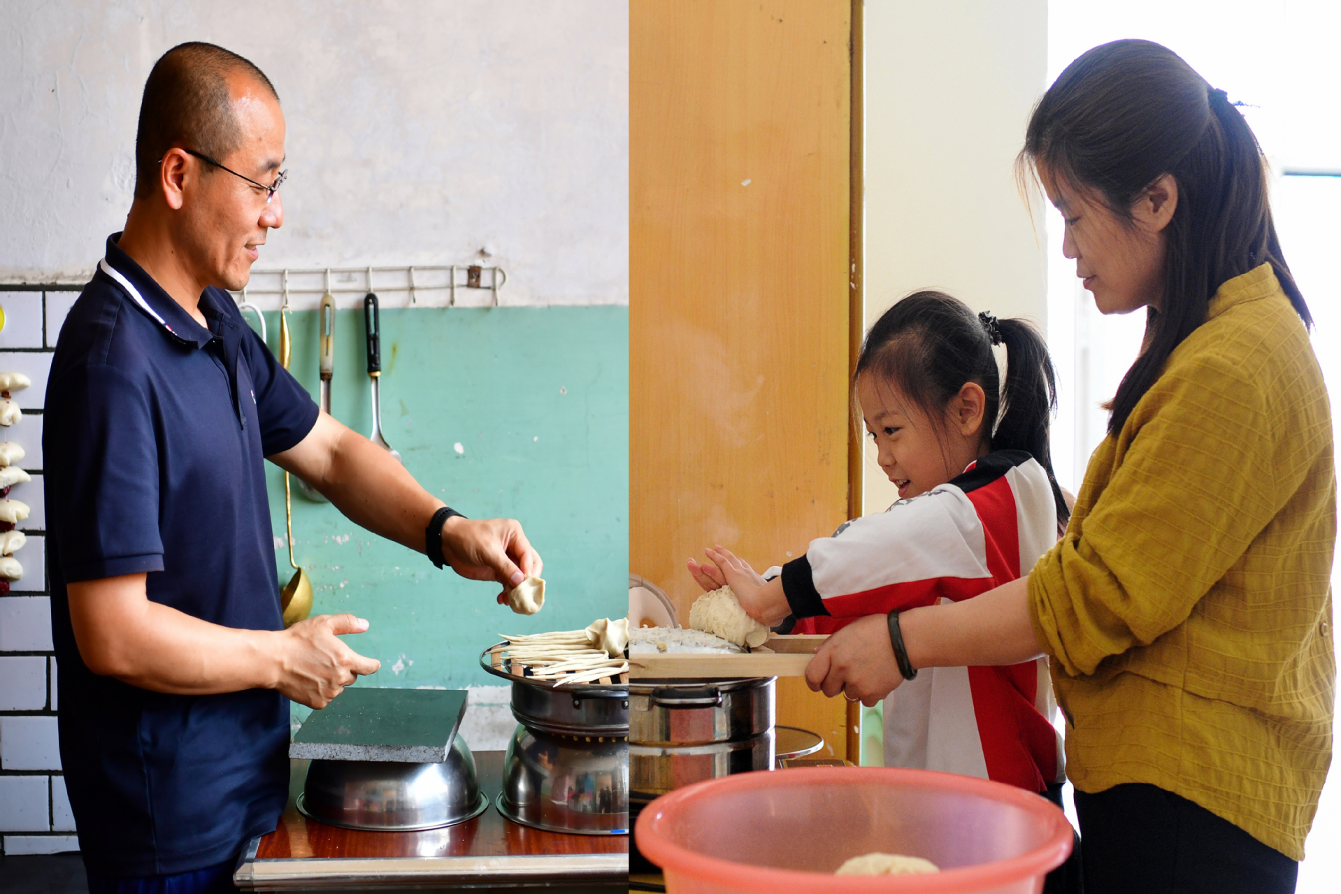 劉志軍（左）、李翠葉（右）和女兒在村里做飯。新華社發(fā).JPG